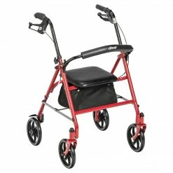 Drive Medical Aluminum Rollator Rolling Walker With Fold Up And Removable Back Support And Padded Seat Blue (R728BL)