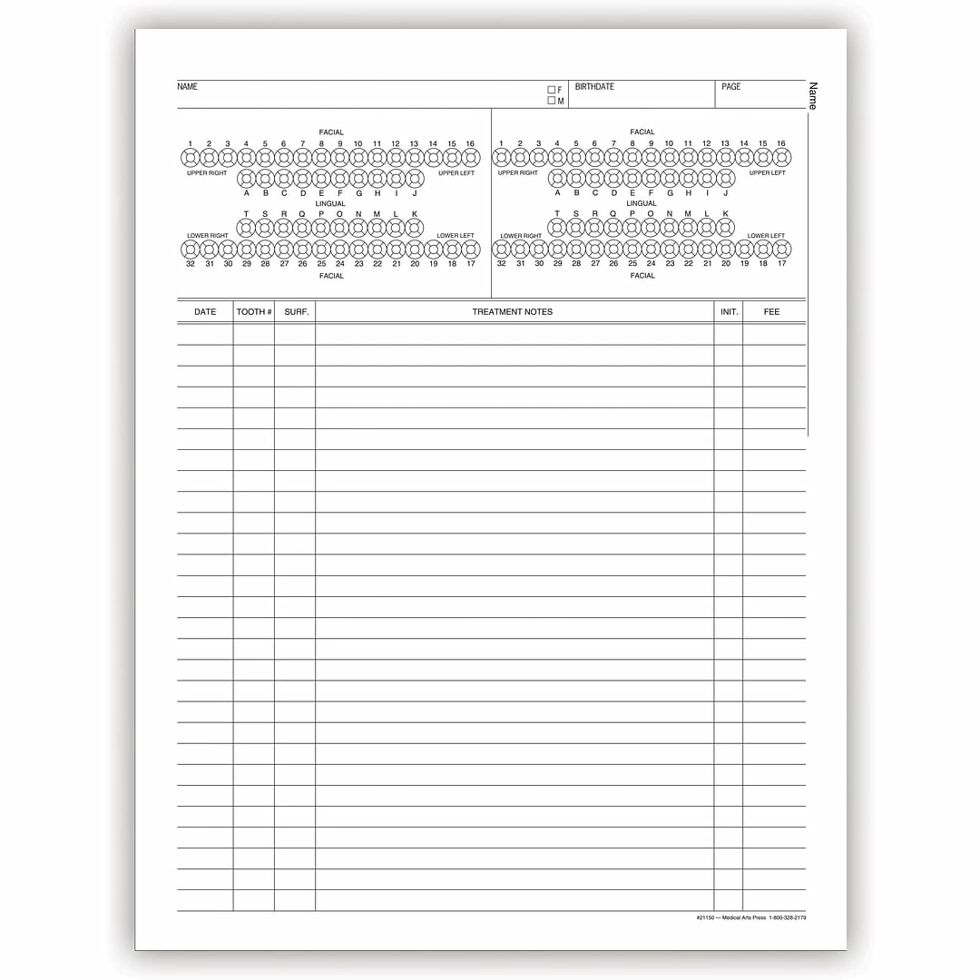 Medical Arts Press® Treatment Notes, Tooth Diagram, Non-Imprinted, No Punch