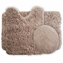 Lavish Home Bath Mat Rug Set; Polyester Fabric 24" X 19.5" Taupe