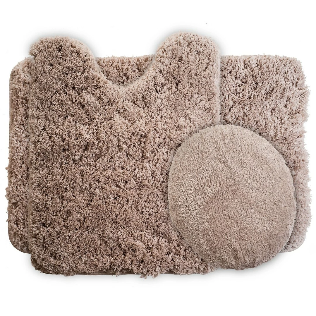 Lavish Home Bath Mat Rug Set; Polyester Fabric 24" X 19.5" Taupe