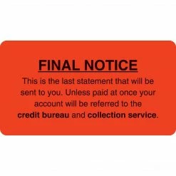 Medical Arts Press® Collection & Notice Collection Labels, Final Notice/Last Statement, Fl Red, 1-3/4x3-1/4", 500