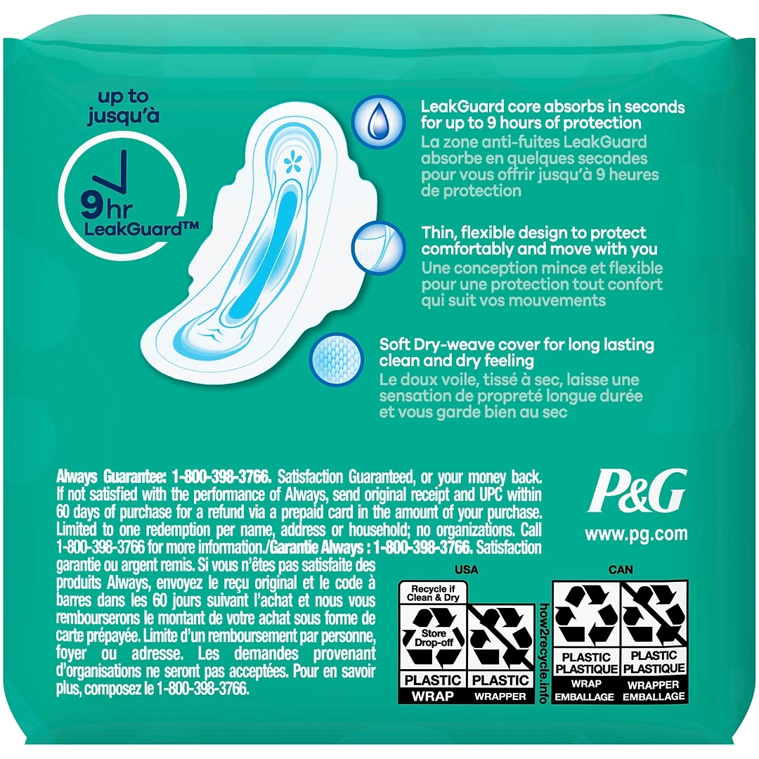 Always Ultra Thin Size 1 Regular Pads With Wings Unscented, 10 Count (34966) - Image 2