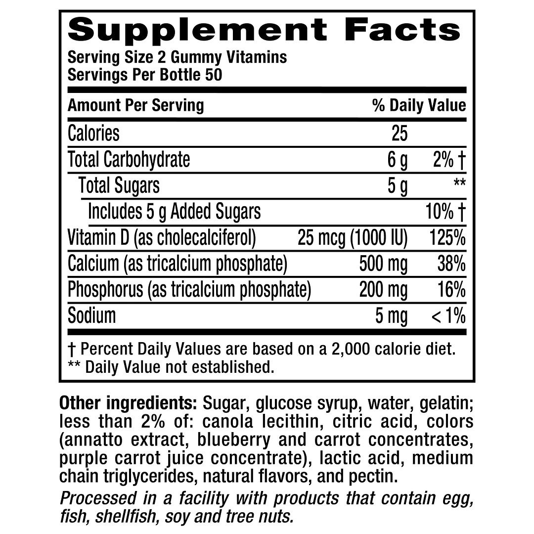 Vitafusion Calcium+D3 Gummy Vitamins With Bone Support For Adults, 500mg, 100 Count, 2 Pack - Image 4
