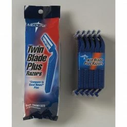 Medline Twin Blade Facial Razors With Lube Strip, Blue, 50/Box