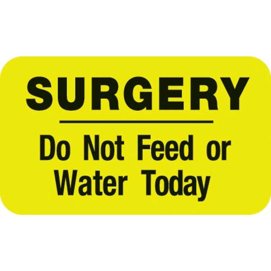 Medical Arts PressĀ® Diet And Medical Alert Labels, Surgery - Do Not Feed Or Water, Fl Chartreuse, 7/8x1-1/2", 500 Labels