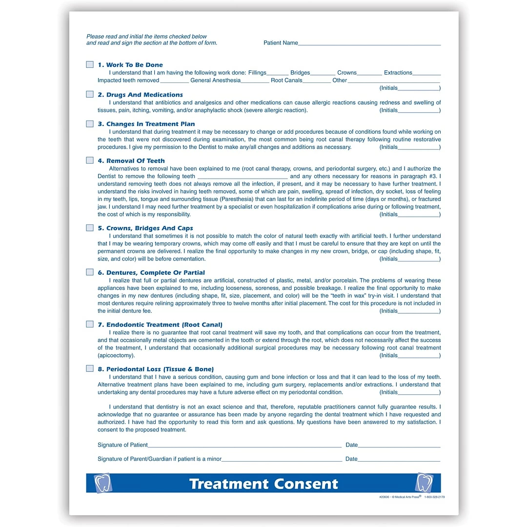 Medical Arts Press® Dental Treatment Consent Form; 1-Sided - Image 2