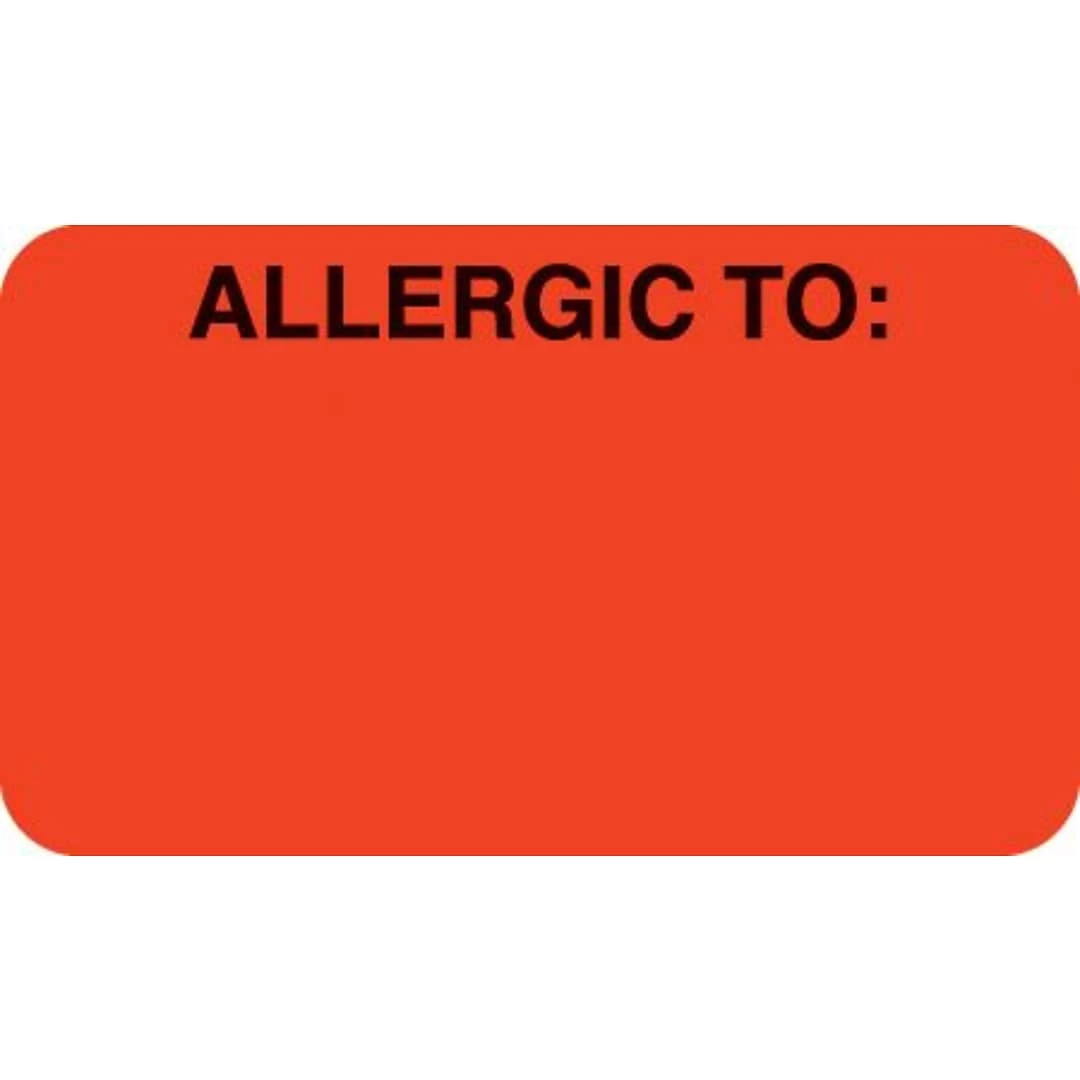 Medical Arts Press® Allergy Warning Medical Labels, Allergic To:, Fluorescent Red, 7/8x1-1/2", 250 Labels