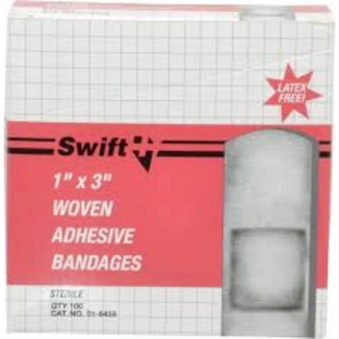 Swift First Aid Adhesive Fabric Bandages, 1"W X 3"L, 100/Box (714-016459)