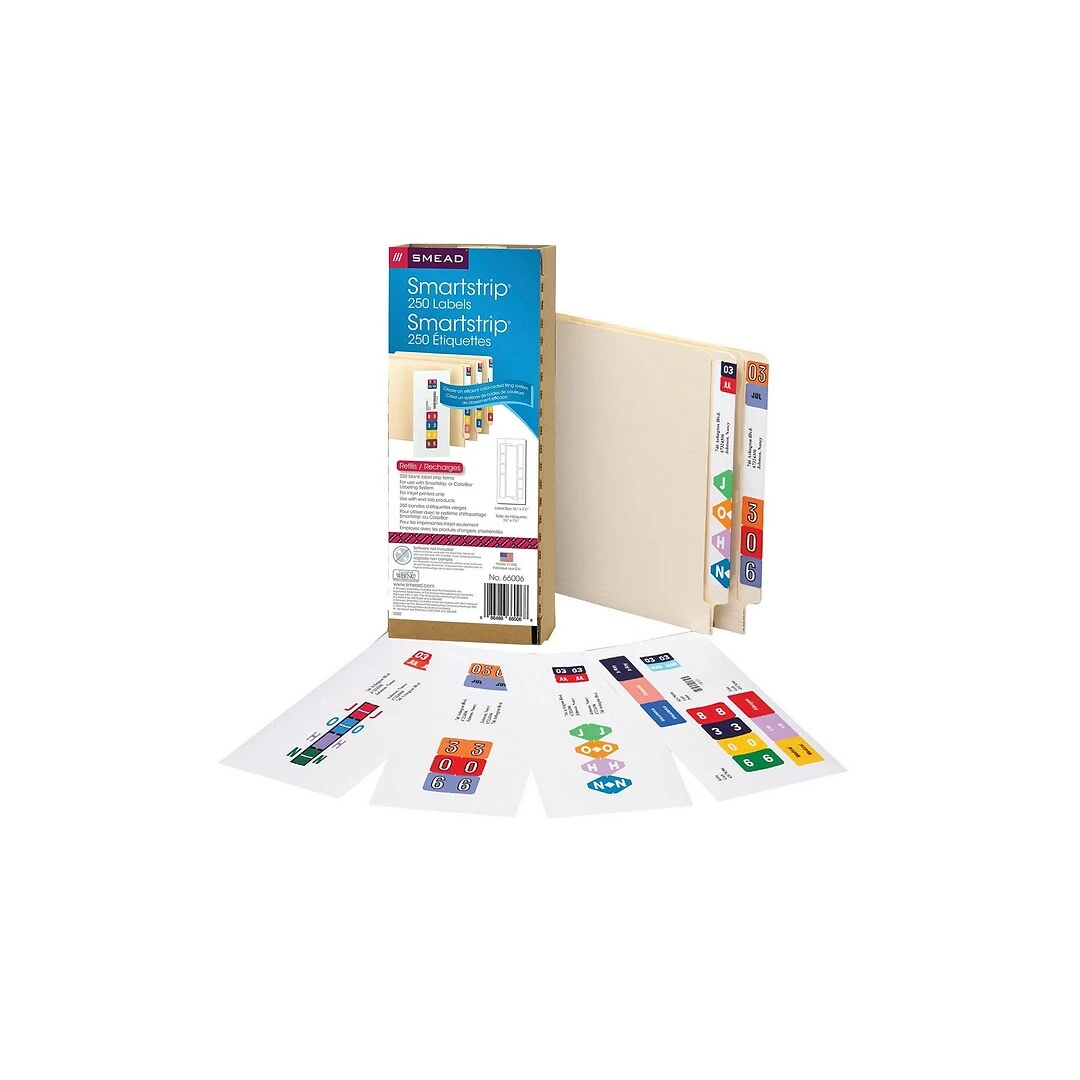 Smead Smartstrip ColorBar WaterGuard Inkjet File Folder Labels, 1 1/2" X 7 1/2", White, 250/Pack (66006) - Image 3
