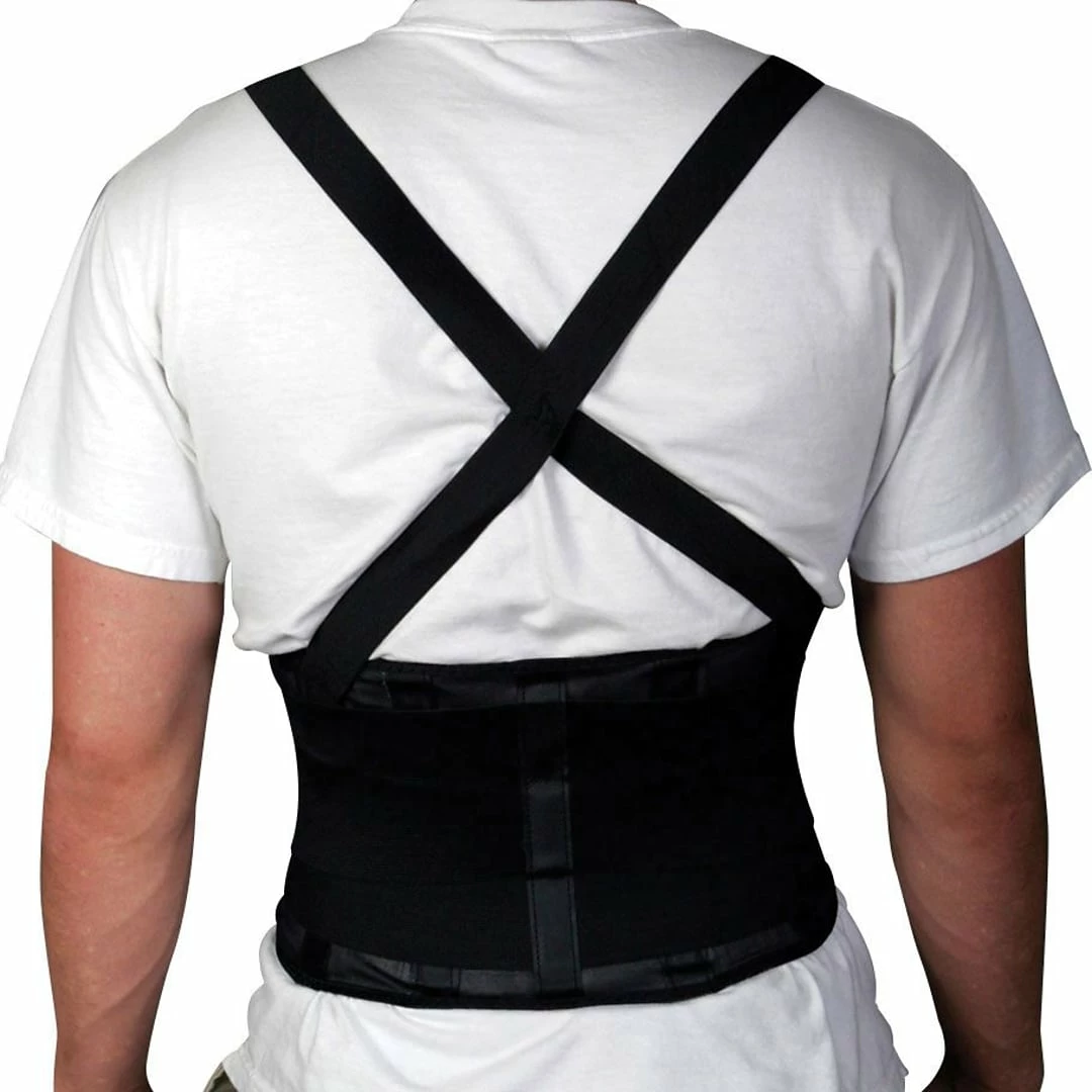 Medline Standard Back Support With Suspenders, Black, Large, 34" - 38" L X 10" H, Each