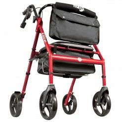 Drive Medical Hugo Elite Rollator Rolling Walker With Seat, Backrest And Saddle Bag, Garnet Red (700-961)