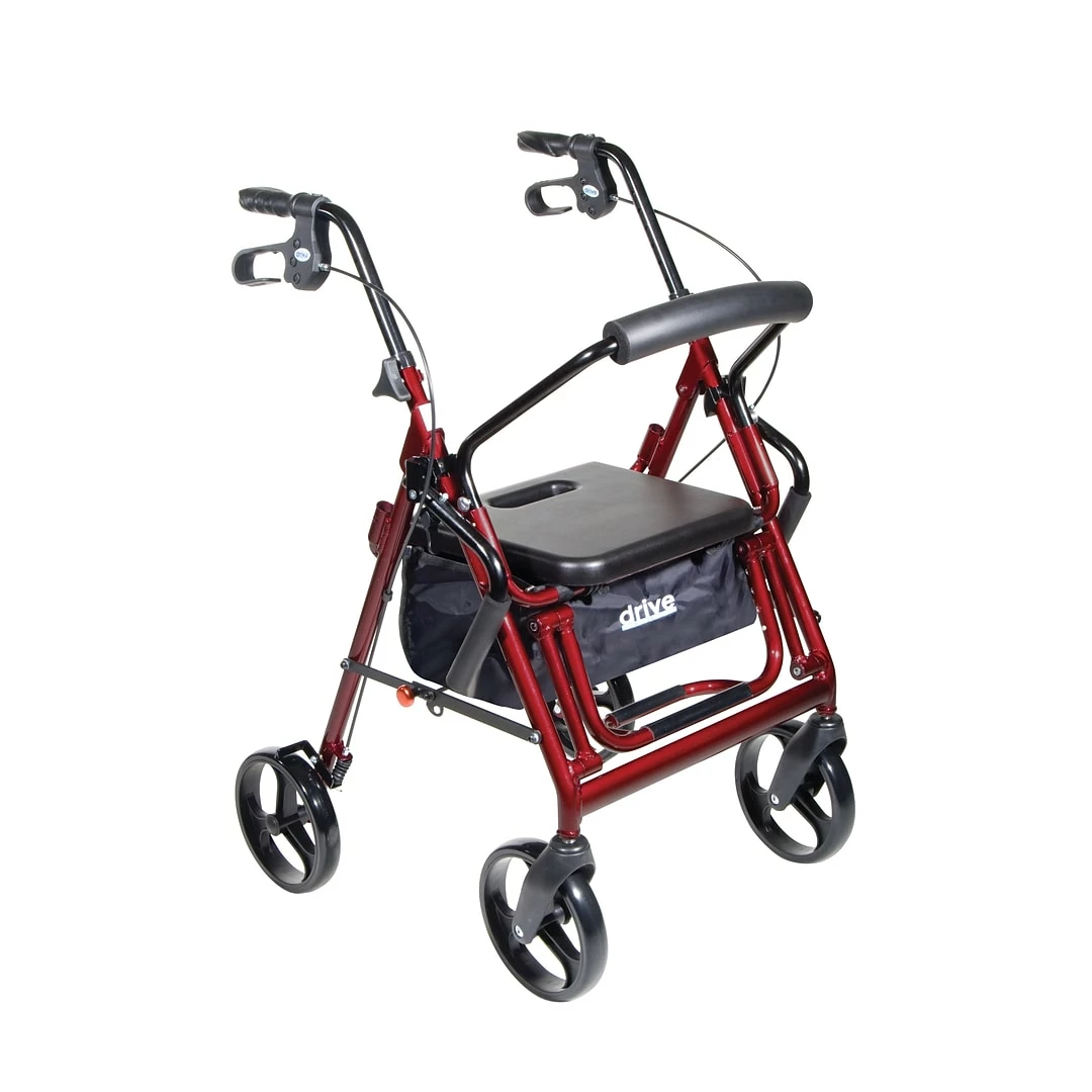 Drive Medical Duet Dual Function Transport Wheelchair Rollator Rolling Walker Burgundy (795BU)