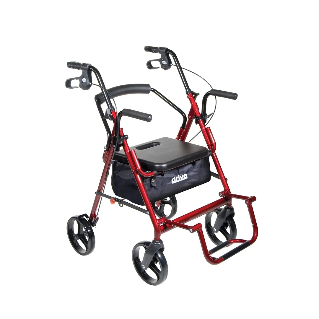 Drive Medical Duet Dual Function Transport Wheelchair Rollator Rolling Walker Burgundy (795BU) - Image 2