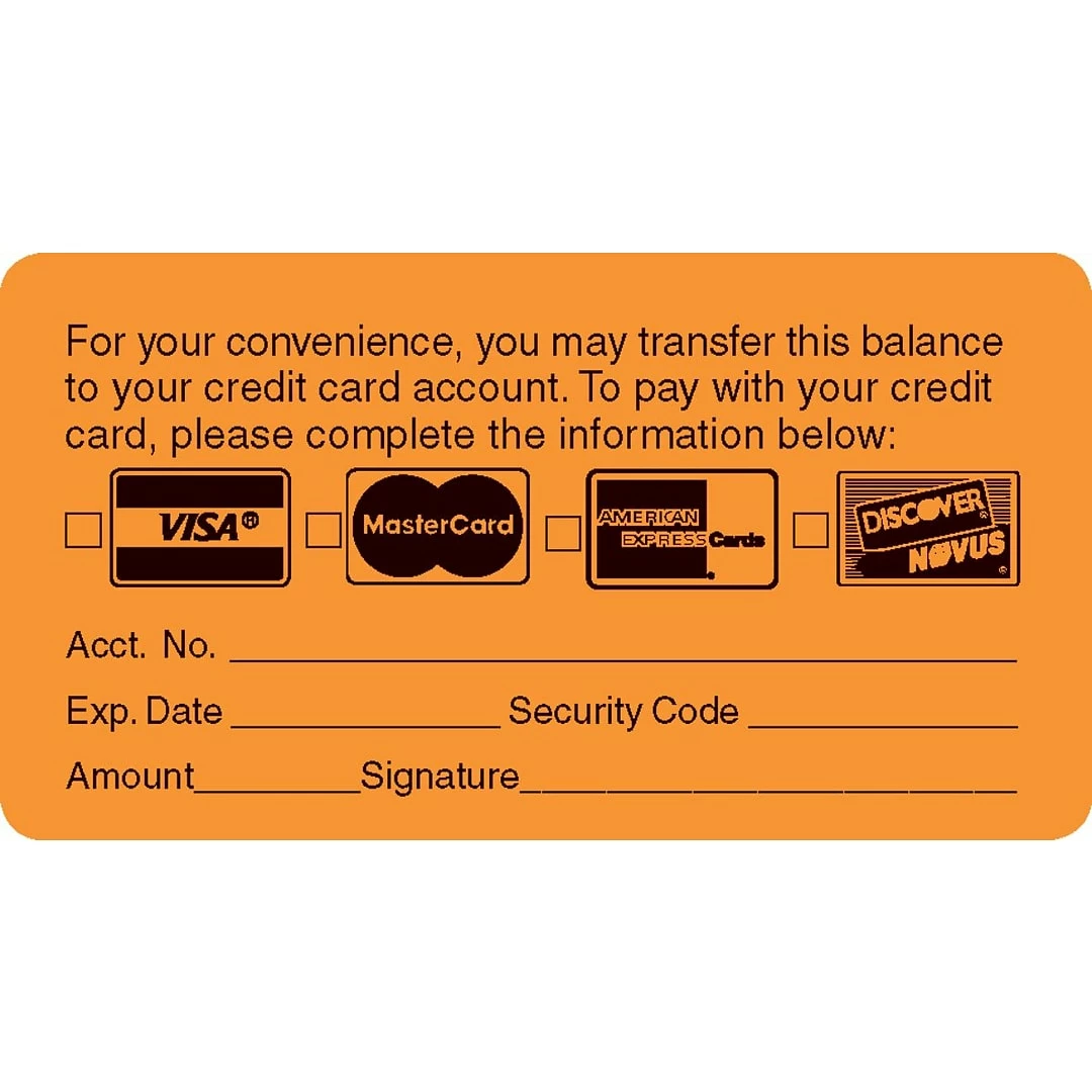 Medical Arts PressĀ® Reminder & Thank You Collection Labels, Transfer Balance, Fl Orange, 1-3/4x3-1/4", 500 Labels