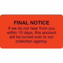 Medical Arts Press® Collection & Notice Collection Labels, Final Notice-10 Days, Fl Red, 1-3/4x3-1/4", 500 Labels