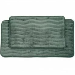 Lavish Home 20.2" X 32.2" Microfiber Foam & Polyurethane Bath Mat Set, Green