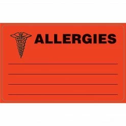 Medical Arts Press Allergy Warning Medical Labels, Allergies, Fluorescent Red, 2-1/2x4", 100 Labels (37067)