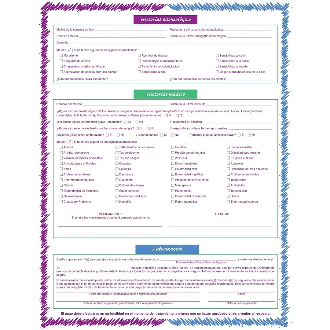 Medical Arts Press® Registration Forms Without Updates Section; Dental Sketch, Spanish - Image 2