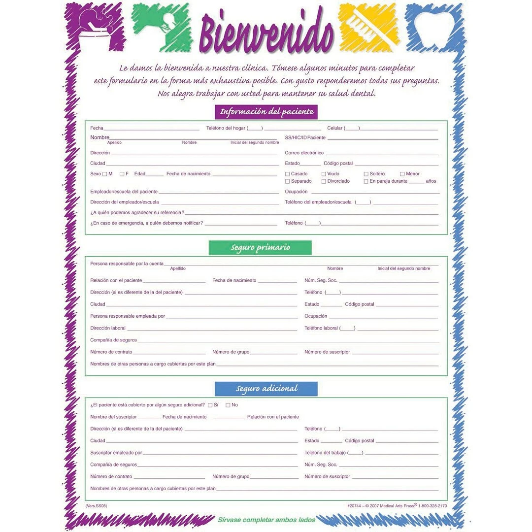 Medical Arts Press® Registration Forms Without Updates Section; Dental Sketch, Spanish - Image 3