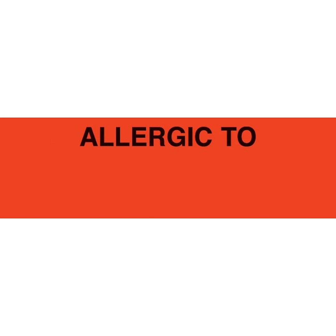 Medical Arts PressĀ® Allergy Warning Medical Labels, Allergic To:, Fluorescent Red, 3/4x2-1/2", 300 Labels