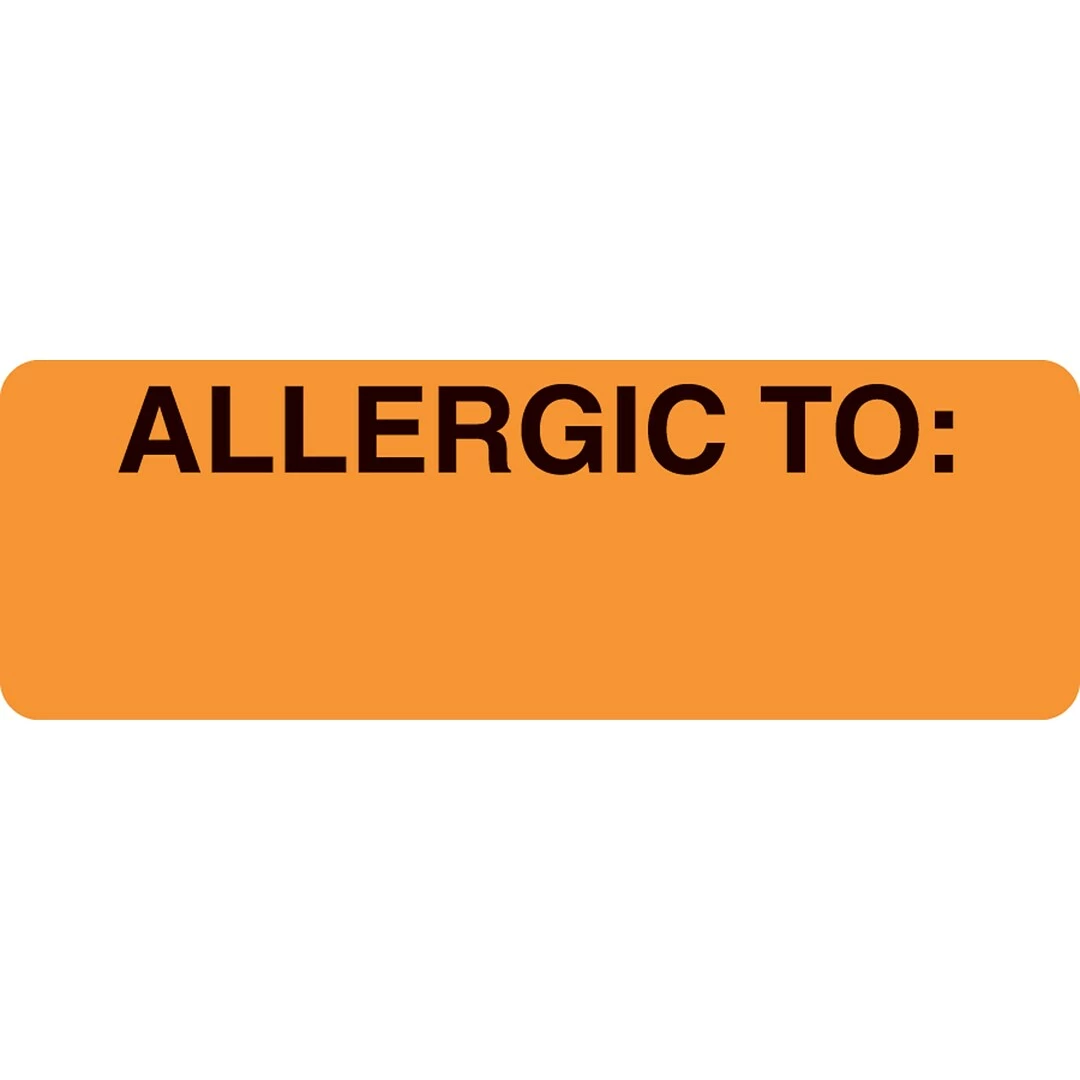 Medical Arts PressĀ® Allergy Warning Medical Labels, Allergic To, Fluorescent Orange, 1x3", 500 Labels