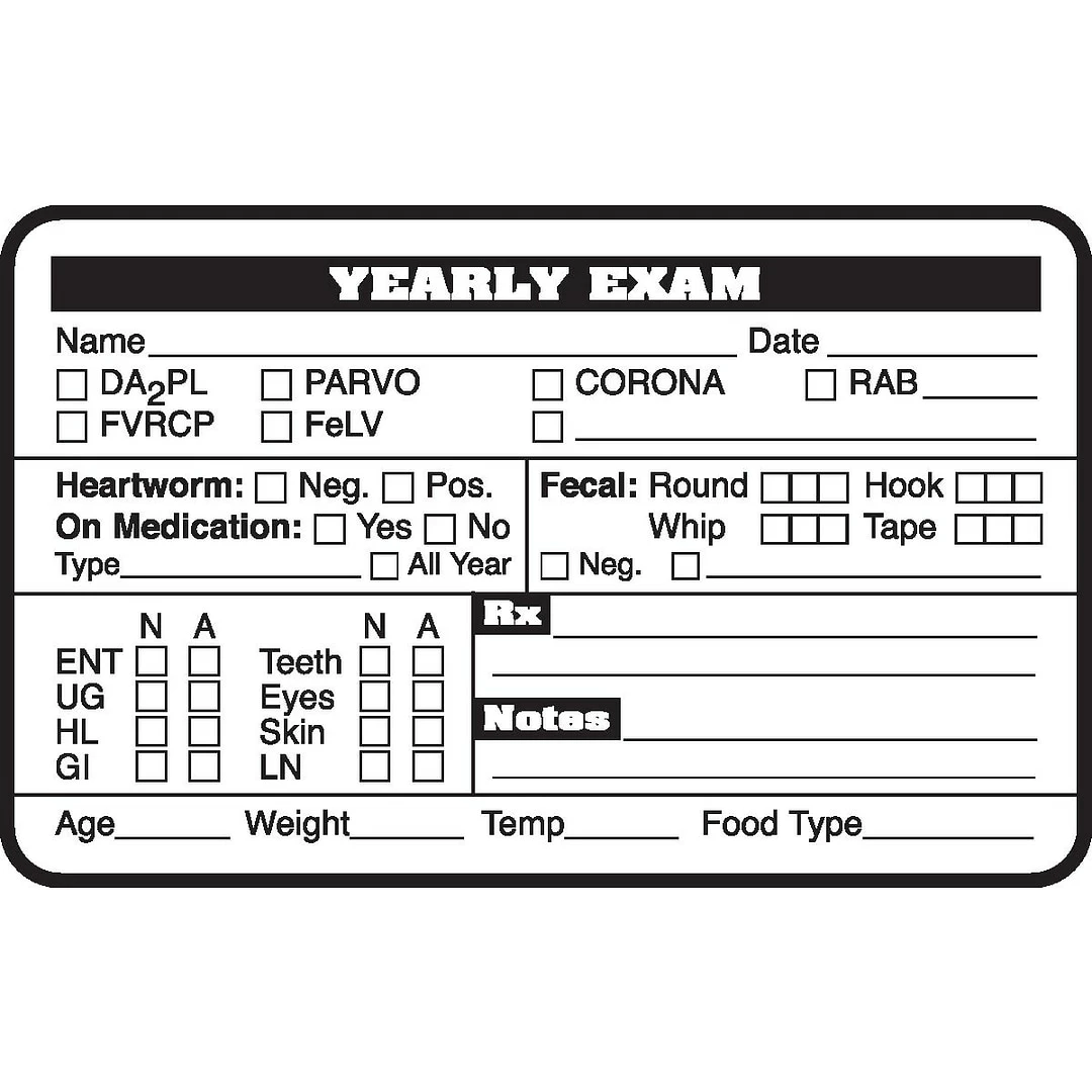 Medical Arts Press Veterinary Examination Medical Labels, Yearly Exam, White, 2.5 X 4 Inch, 100/Pack