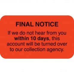 Medical Arts Press® Collection & Notice Collection Labels, Final Notice/Every Courtesy, Fl Red, 1-3/4x3-1/4", 500