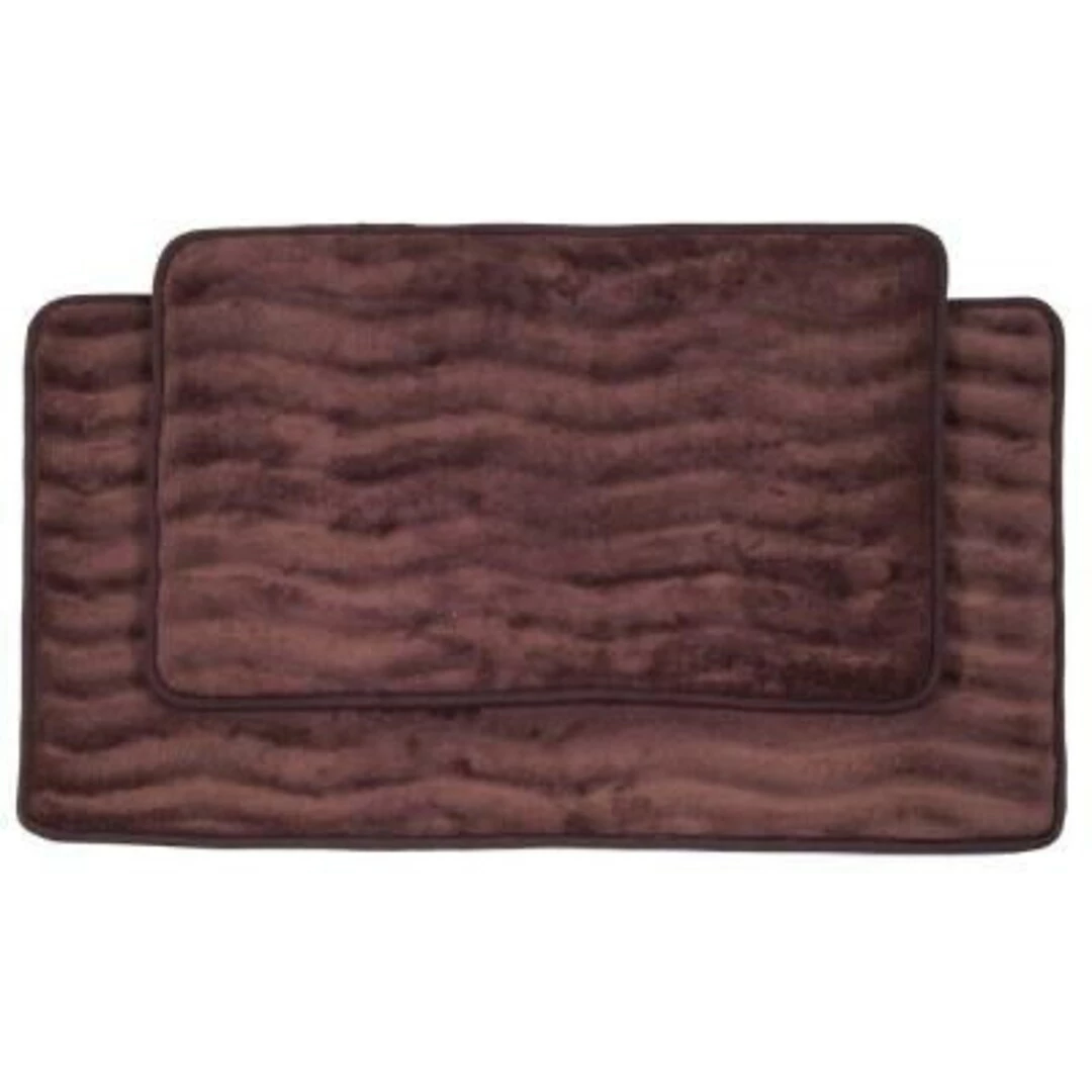 Lavish Home 20.2" X 32.2" Microfiber Foam & Polyurethane Bath Mat Set, Chocolate