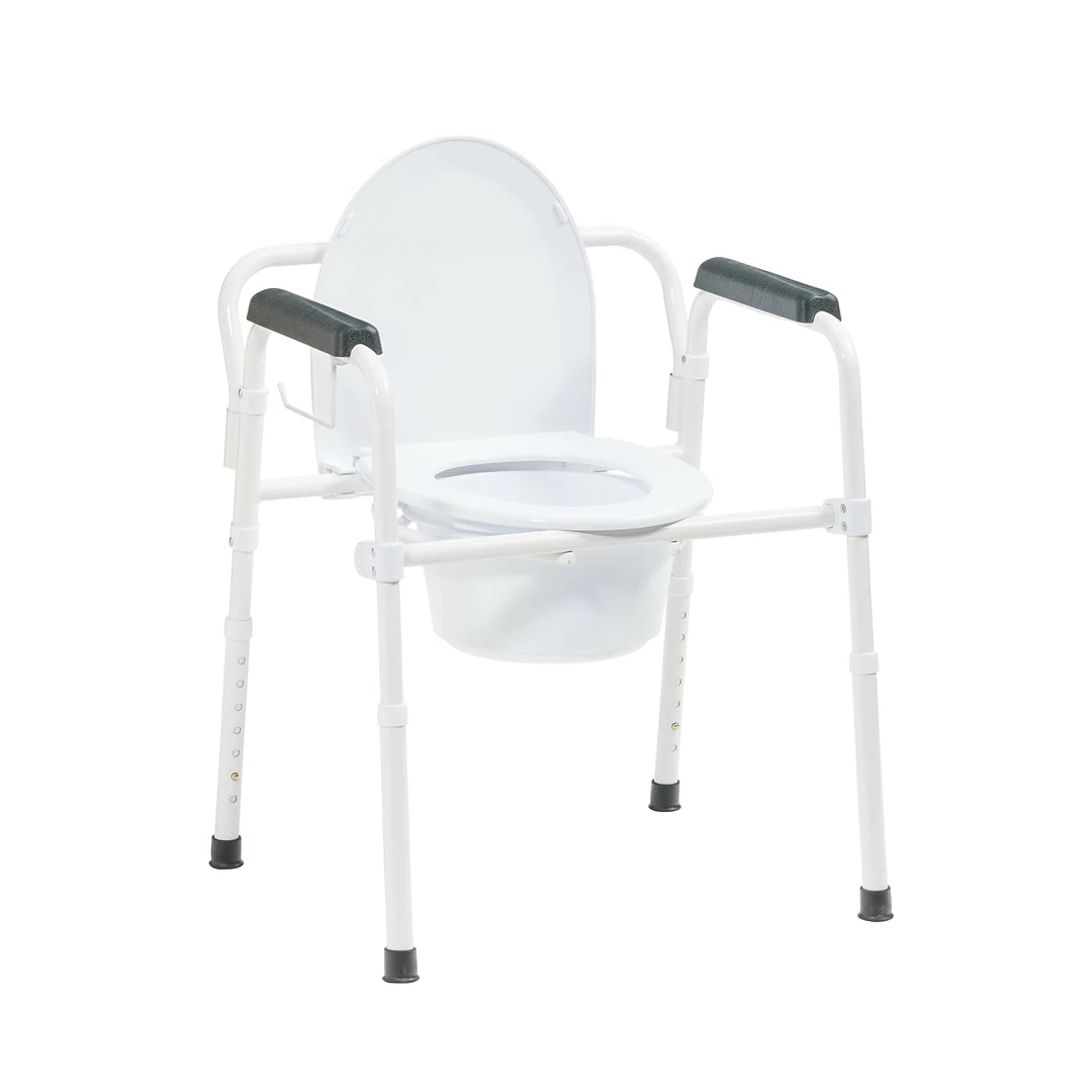 Drive Medical Steel Folding Deep Seat Bedside Commode, White (11148NW-1)