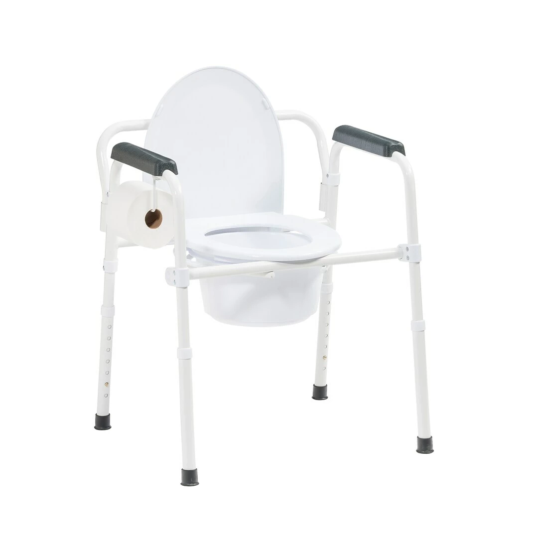 Drive Medical Steel Folding Deep Seat Bedside Commode, White (11148NW-1) - Image 2