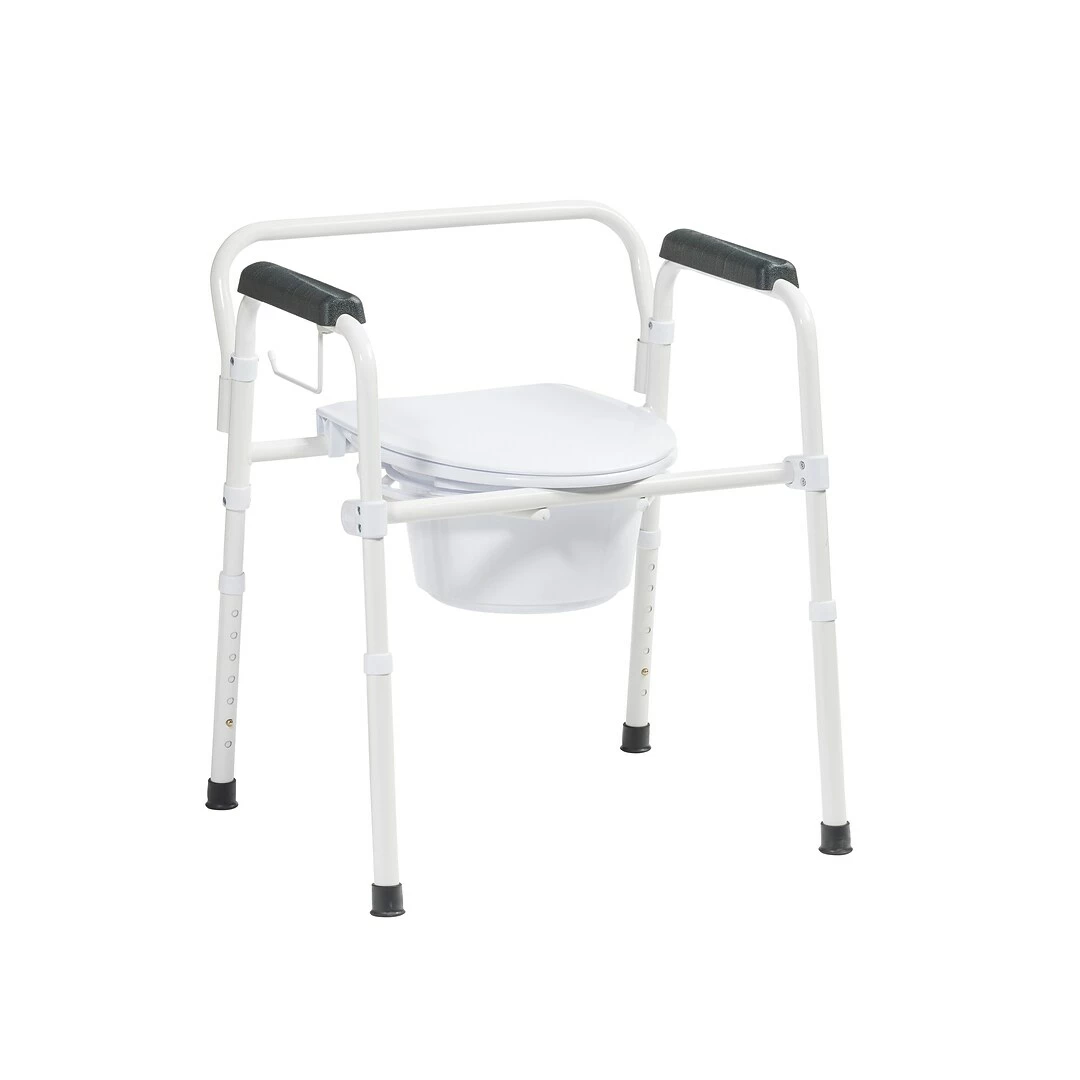 Drive Medical Steel Folding Deep Seat Bedside Commode, White (11148NW-1) - Image 3