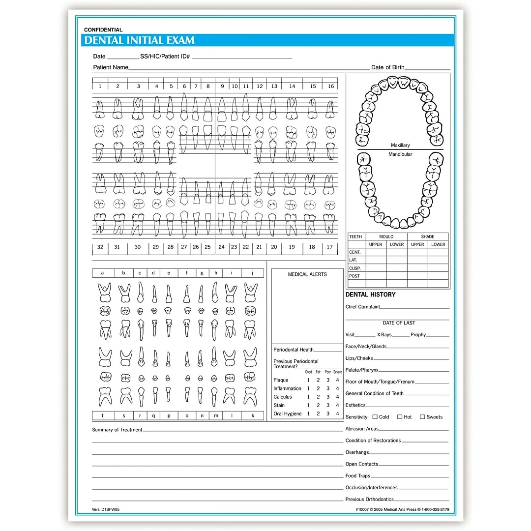 Medical Arts Press® Initial Exam Chart; Rainbow FormFamily™, Dental
