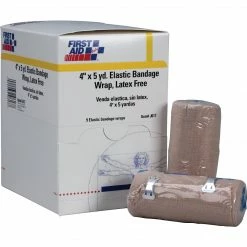 First Aid Only™ Elastic Bandage Wrap W/ 2 Fasteners, Latex-free, 4" X 5yd, 9/box