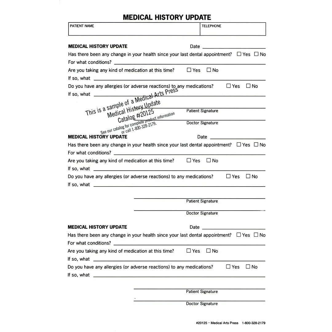 Medical Arts PressĀ® History Update Form, Dental