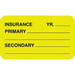 Medical Arts Press® Insurance Chart File Medical Labels, Insurance/Primary/Secondary, Fl Chartreuse, 7/8x1-1/2", 500