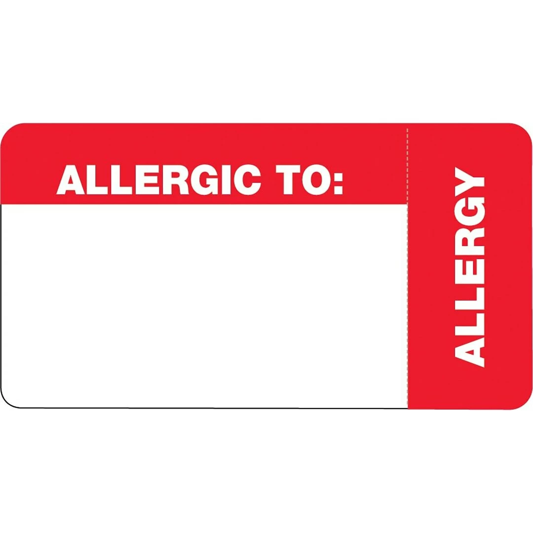 Medical Arts PressĀ® Wrap-Around Medical Labels, Allergic To:, Red And White, 1-3/4x3-1/4", 500 Labels