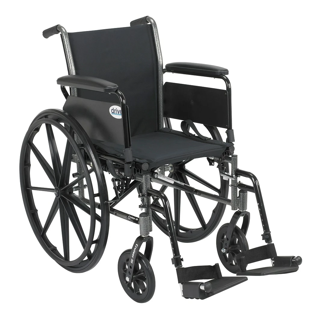 Drive Medical Cruiser III Wheelchair With Flip Back Removable Arms, Full Arms, Footrest, 20"