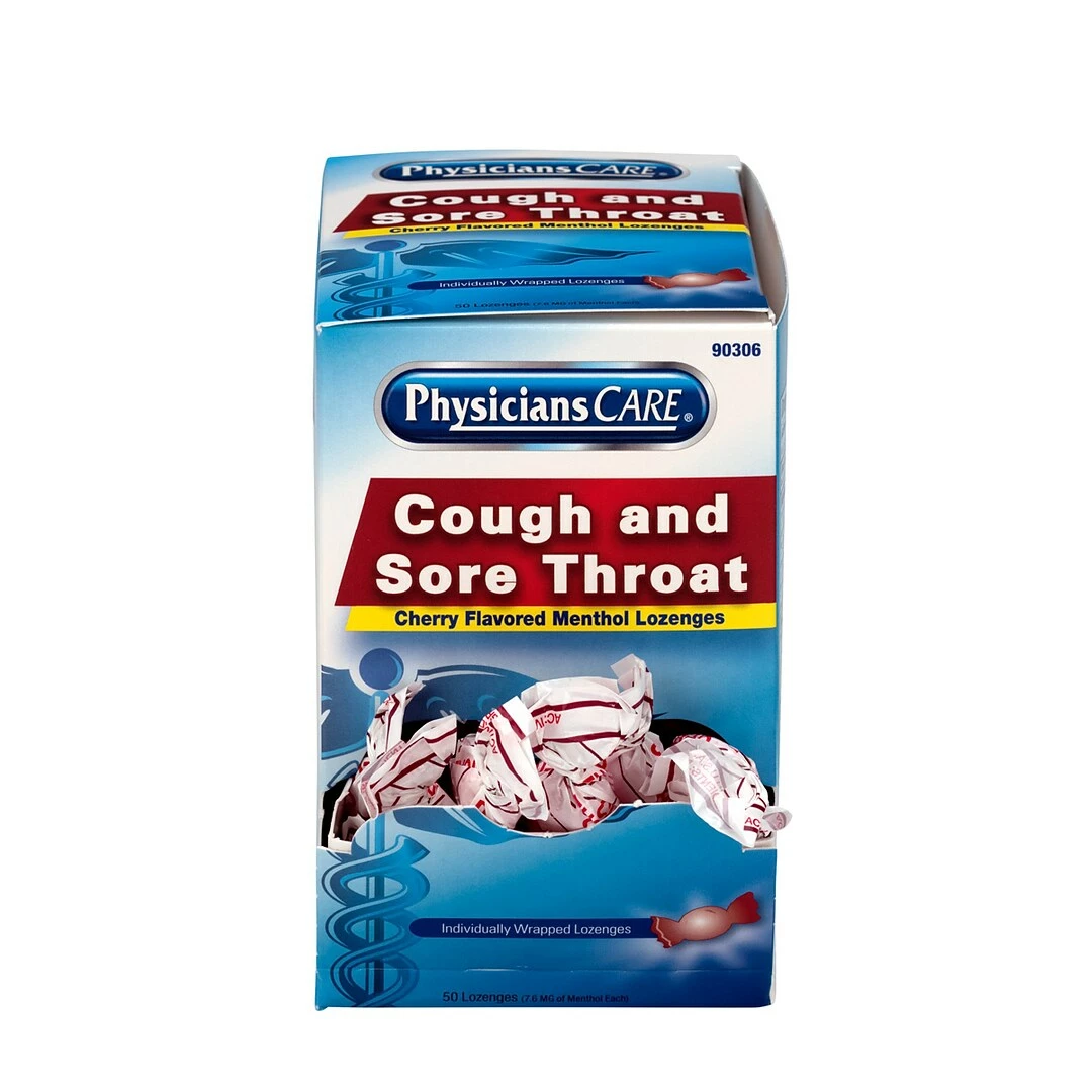 PhysiciansCare Cough & Sore Throat Lozenges, Cherry, 50/Box (90306) - Image 2