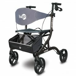Drive Medical Hugo Explore Side-Fold Rollator Rolling Walker With Seat, Backrest And Folding Basket, Pearl Black (700-977)