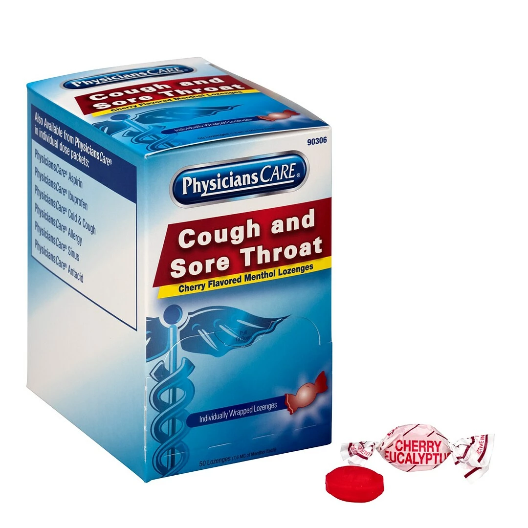 PhysiciansCare Cough & Sore Throat Lozenges, Cherry, 50/Box (90306) - Image 3