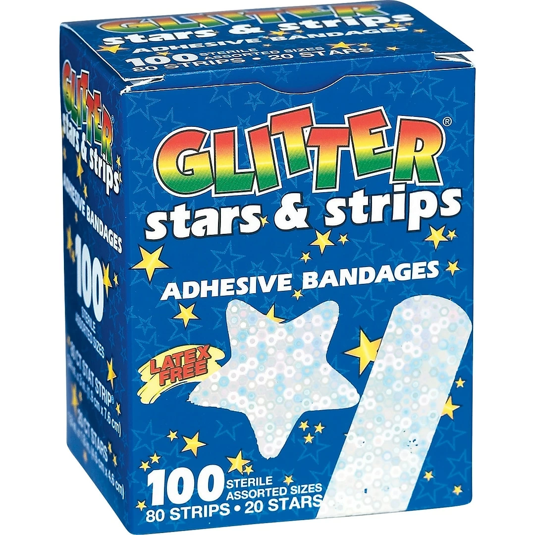 SmileMakers Glitter Stars And Strips Adhesive Bandages; 100 PCS
