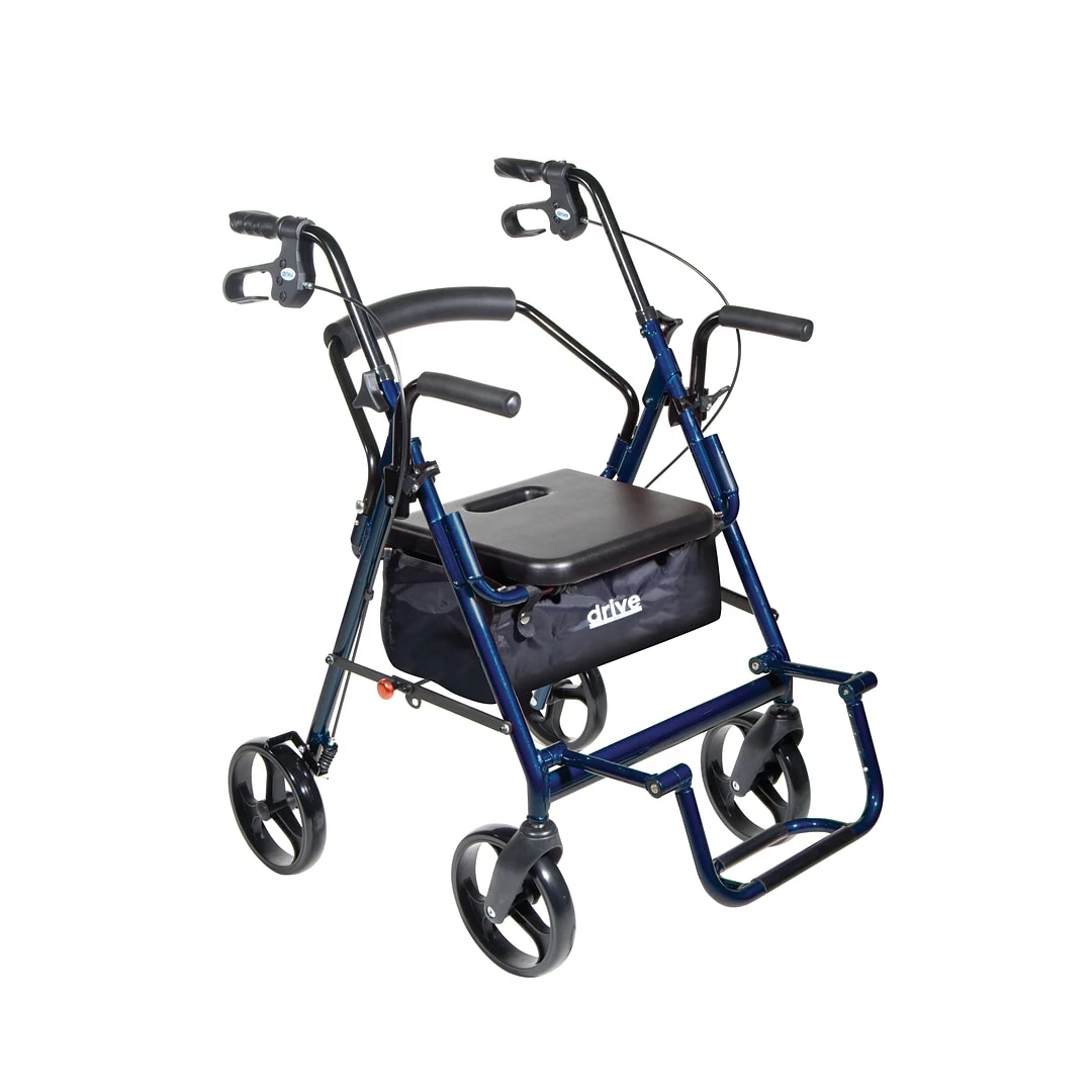 Drive Medical Duet Dual Function Transport Wheelchair Rollator Rolling Walker Blue (795B) - Image 2