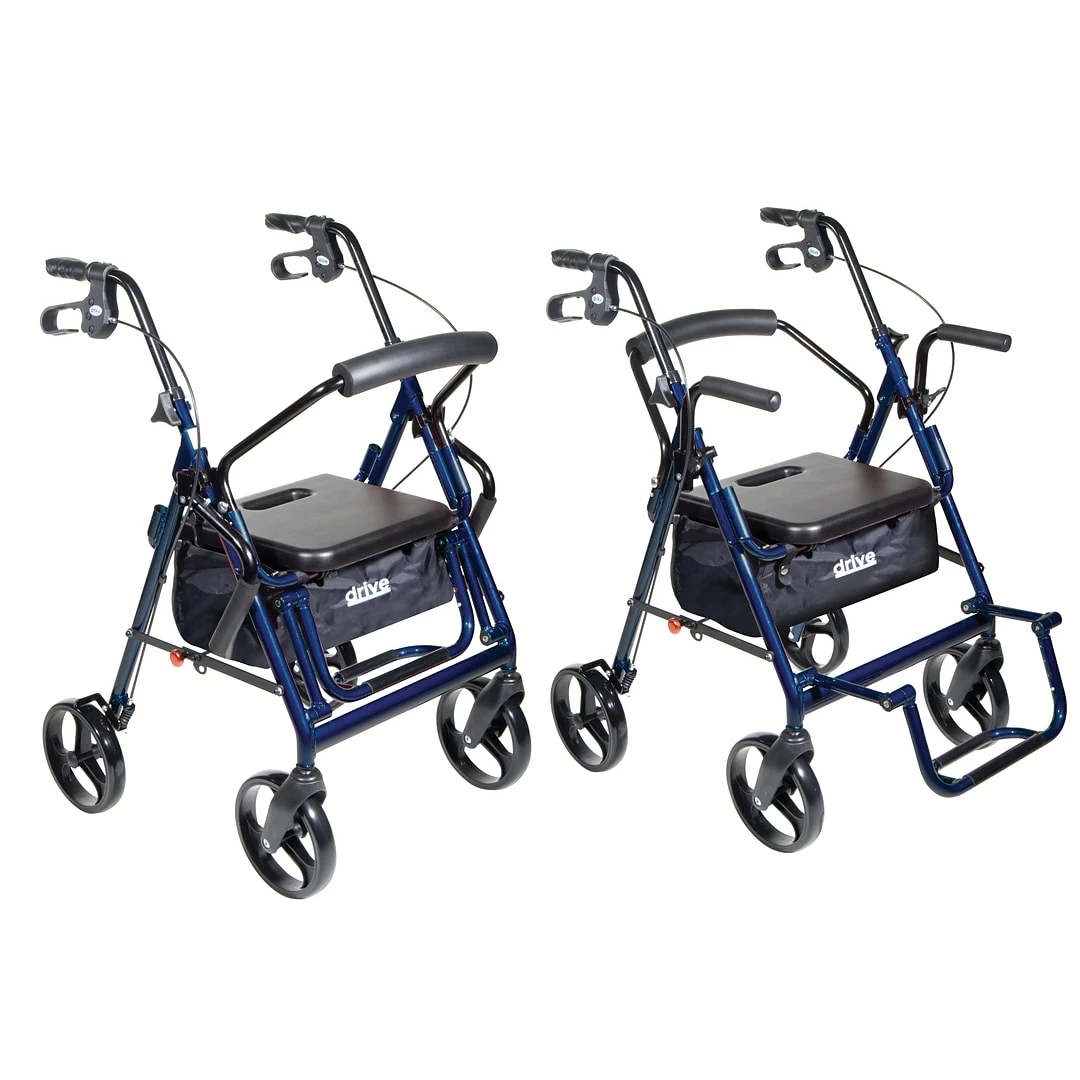 Drive Medical Duet Dual Function Transport Wheelchair Rollator Rolling Walker Blue (795B) - Image 3