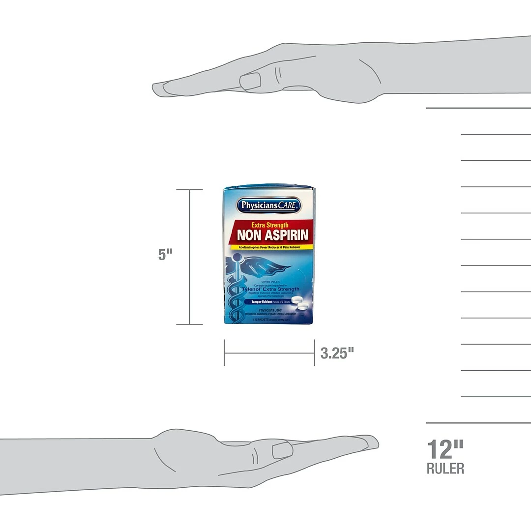 PhysiciansCare Physicians Care Extra Strength Non-Aspirin 500 Milligrams Acetaminophen Pain Reliever Tablet, 2/Packet, 125 Packets/Box (40800) - Image 4