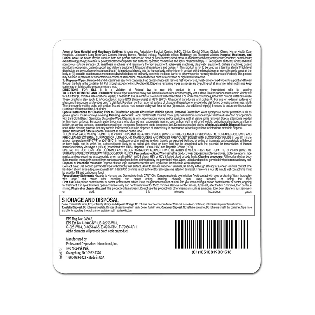 PDI Sani-Cloth Bleach Wipes, 65/Pack (P25784) - Image 3