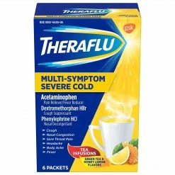 Theraflu Multi-Symptom Severe Cold Hot Liquid Powder Tea Infusions Green Tea And Honey Lemon Flavors 6 Count Box (24473012)