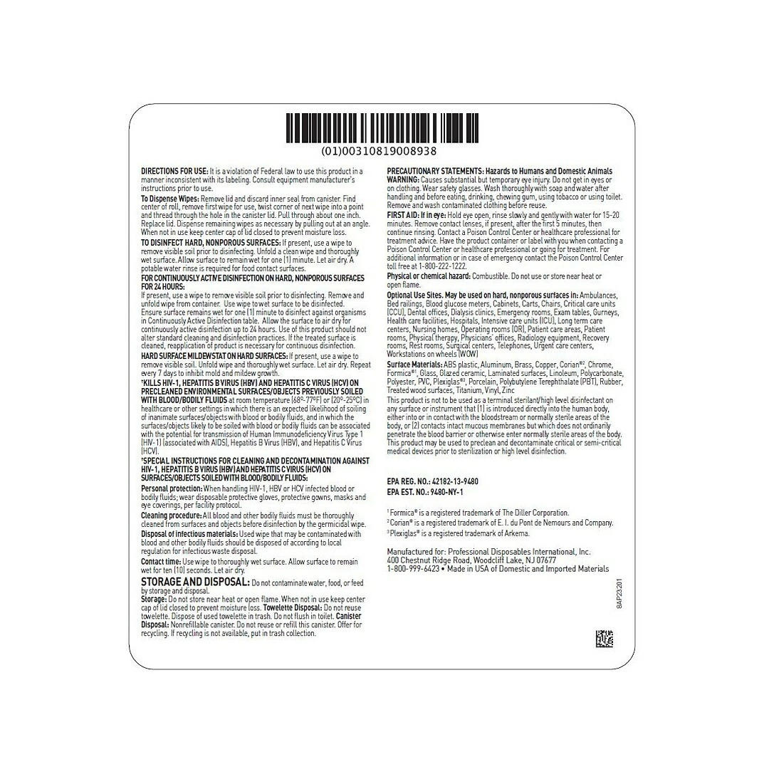 Sani-Cloth PDI Sani-24 Germicidal Disposable Disinfecting Wipes, 65/Canister, 6 Canisters/Carton (P23284CT) - Image 4