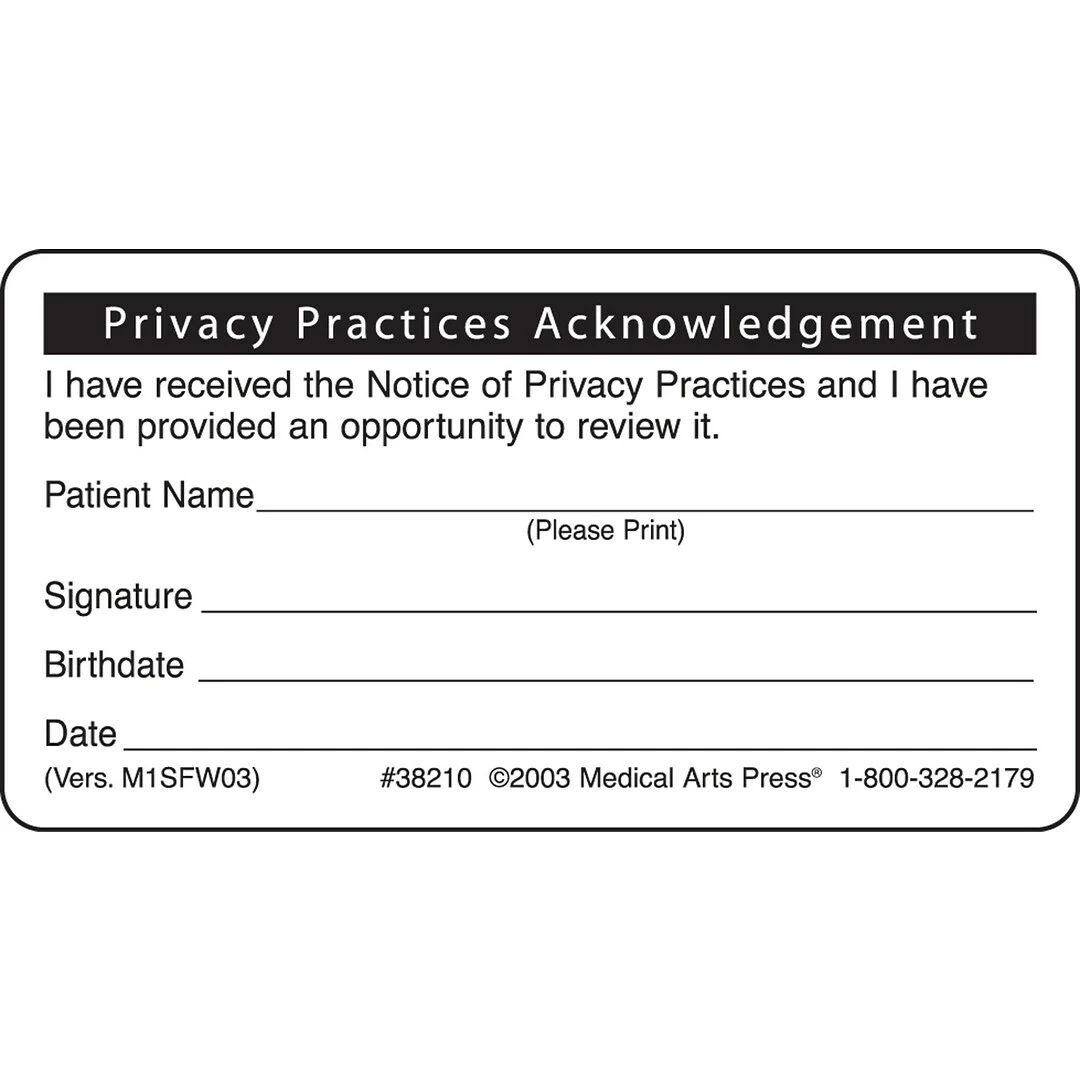 Medical Arts PressĀ® Patient Record Labels, Privacy Practices Acknowledgement, White, 1-3/4x3-1/4", 500 Labels