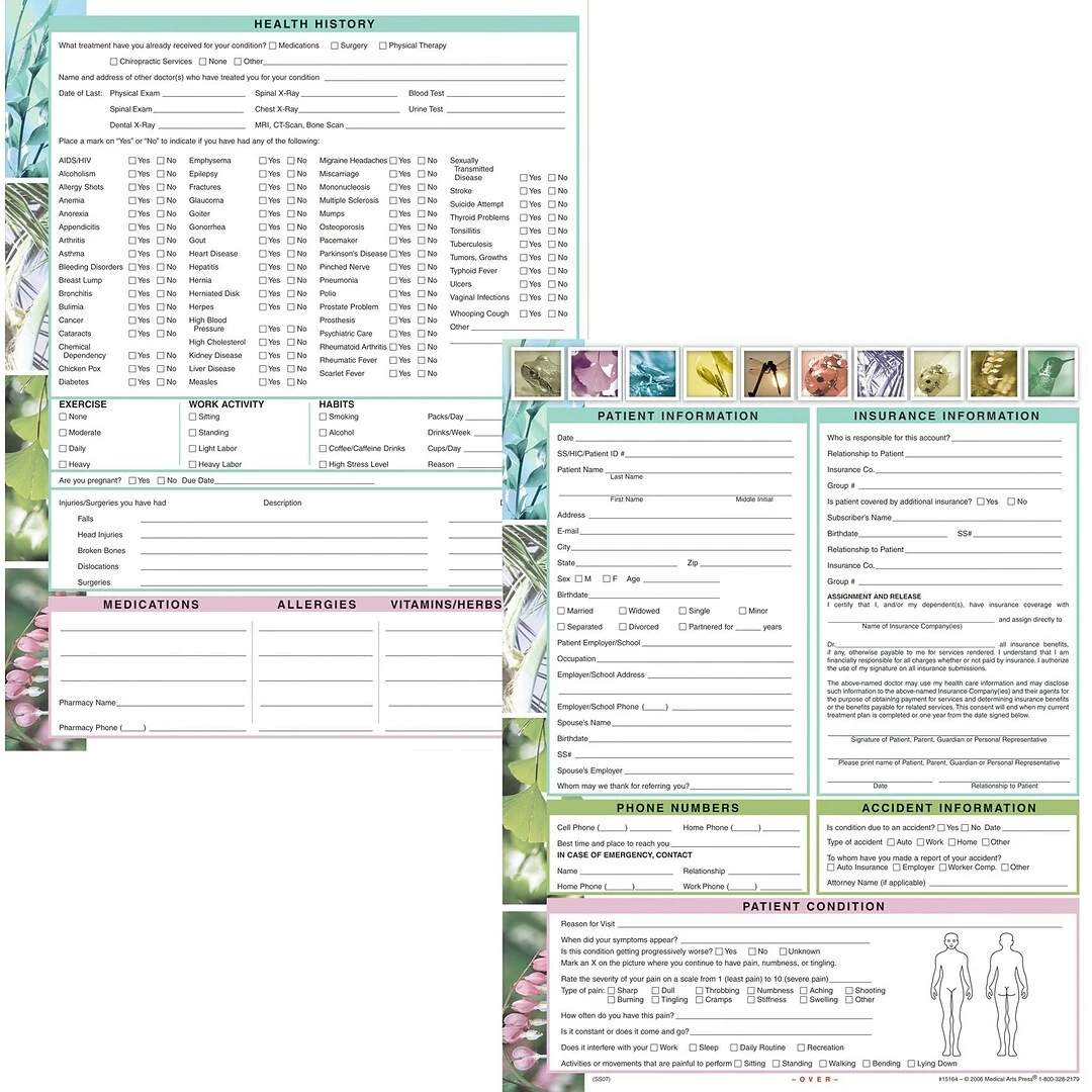 Medical Arts PressĀ® Chiropractic Registration And History Forms, Botanical - Image 2