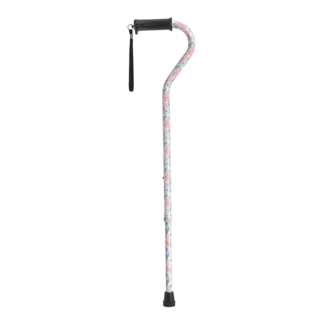 Drive Medical Adjustable Height Offset Handle Cane With Gel Hand Grip, Floral (RTL10372FL)